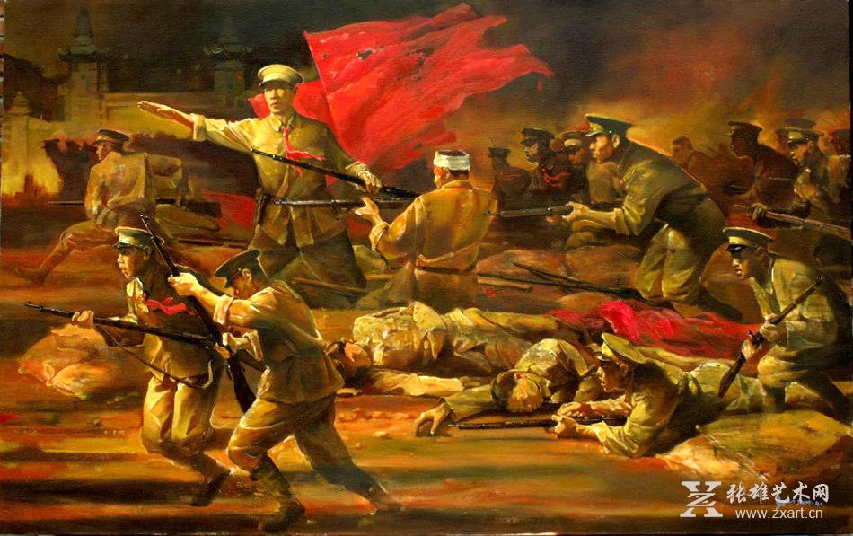 李如油画作品-广州起义中的聂荣臻同志