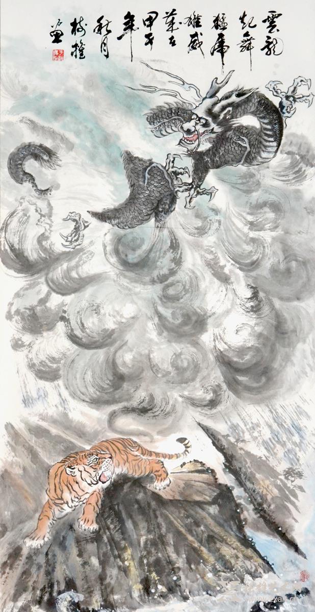 > 于树权国画作品-《云龙乱舞猛虎雄威》