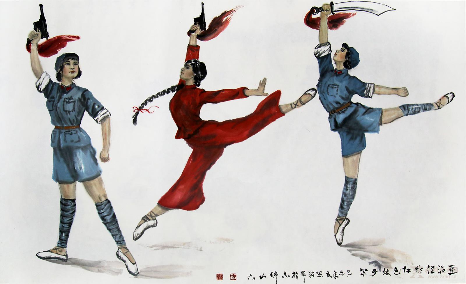 •商品描述: 辛宪铭国画作品-《重温经典红色娘子军》 •商品