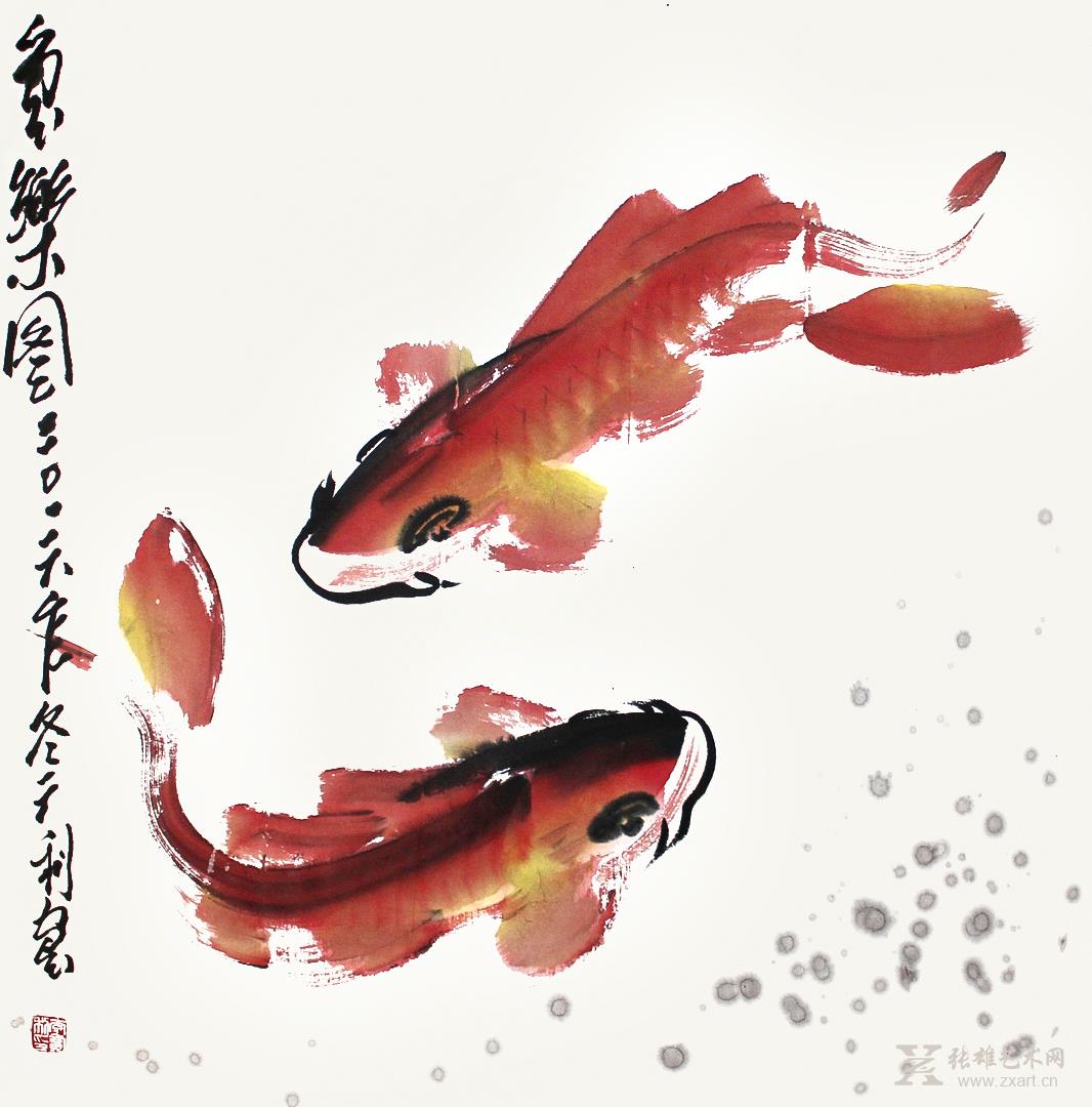 •商品描述: 李广利国画作品-《鱼乐图》 68x68cm  •商品