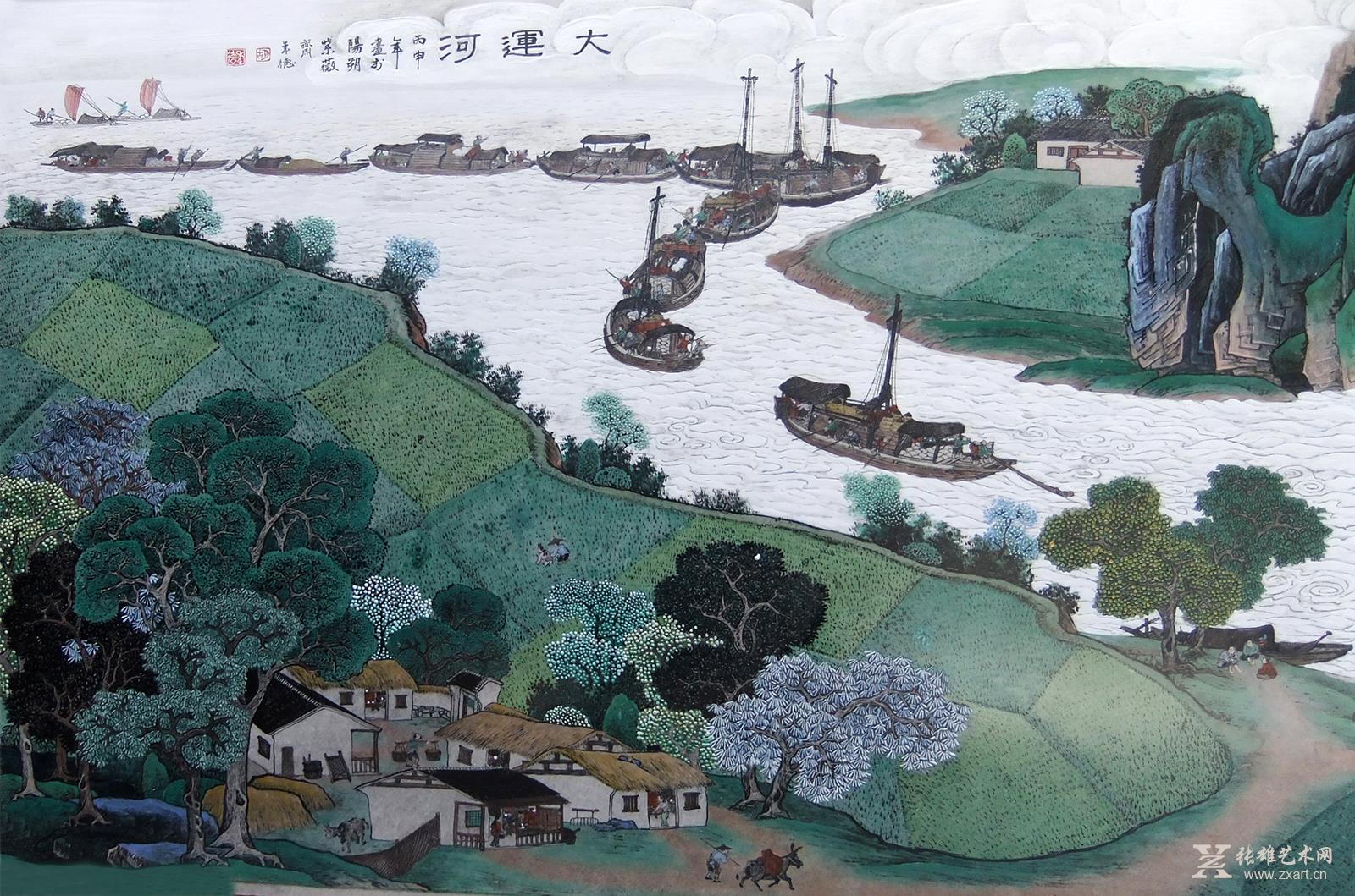 •商品描述: 胡年德国画作品-《大运河(局部)》 •商品展示