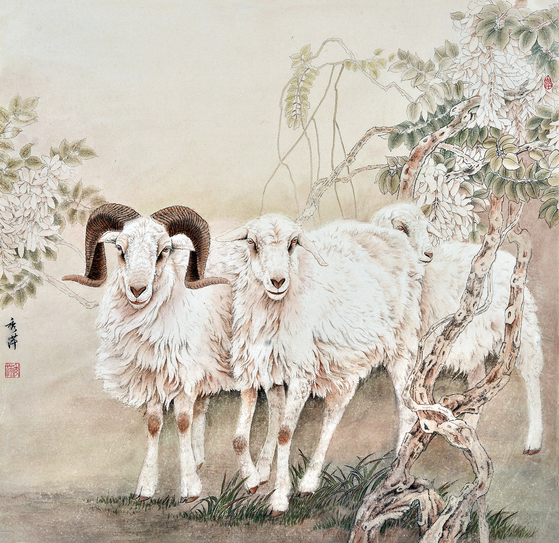 三羊画家作品图片图片